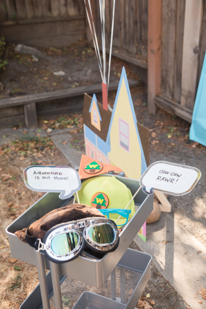 Pixar Up aviator hat, Wilderness Explorer cap and flag.