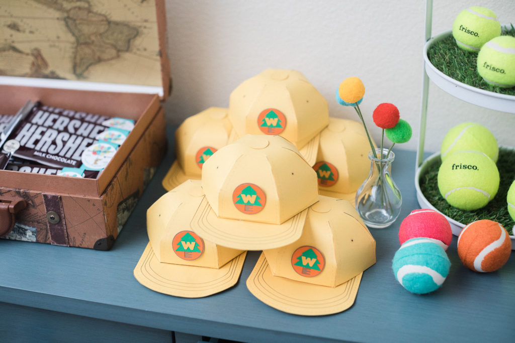 DIY hat favor boxes with Wilderness Explorer logo