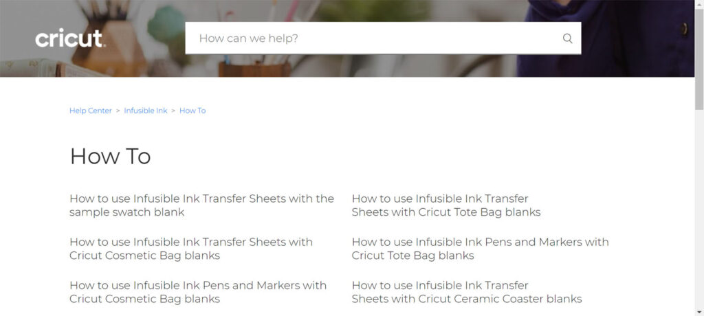 Cricut Website How To page