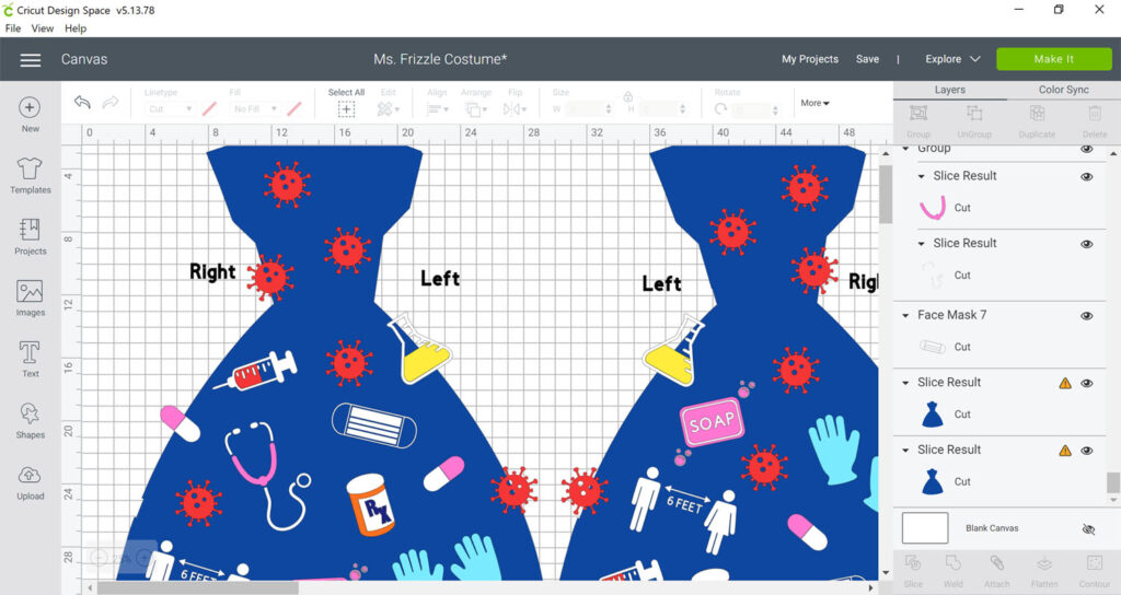 Ms. Frizzle dress designs in Cricut Design Space.