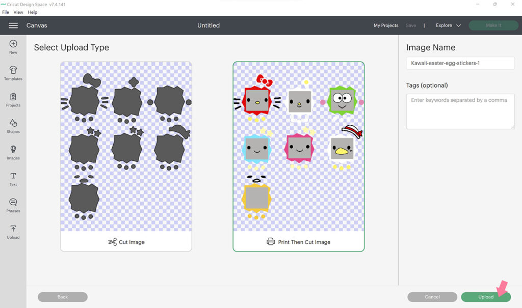 Selecting upload type in Cricut Design Space.