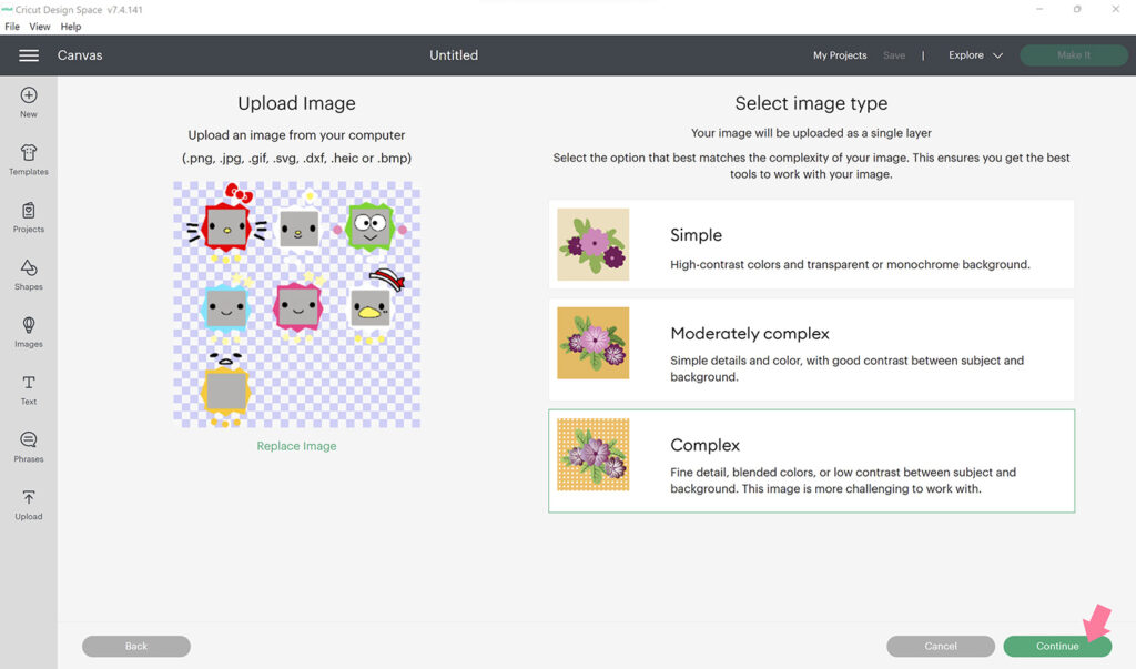 Selecting the image type in Cricut Design Space.