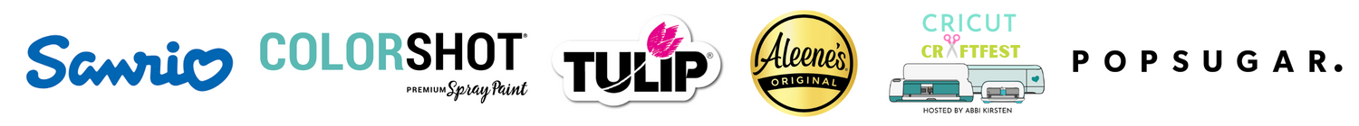 Logos of the following brands: Sanrio, Colorshot, Tulip, Aleene's, Cricut Craftfest, Popsugar